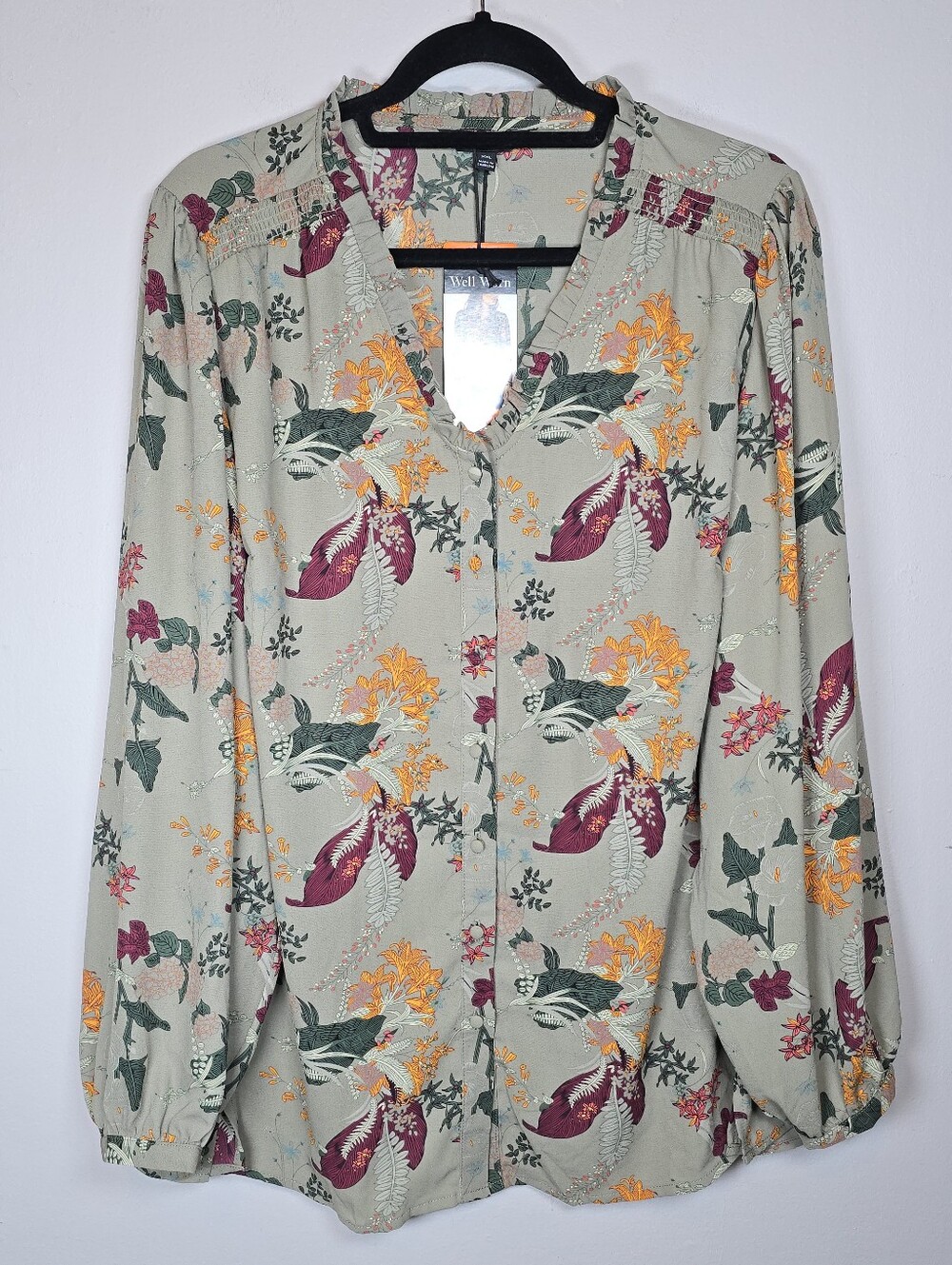 Well Worn Brand Women's Floral Button Down Top Long Sleeve XXL Feminine Chic